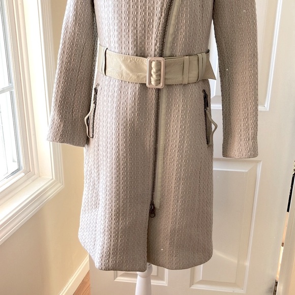 Mackage Virgin Wool Blend Woven Coat Leather Trim Light Gray Size M - Picture 4 of 15
